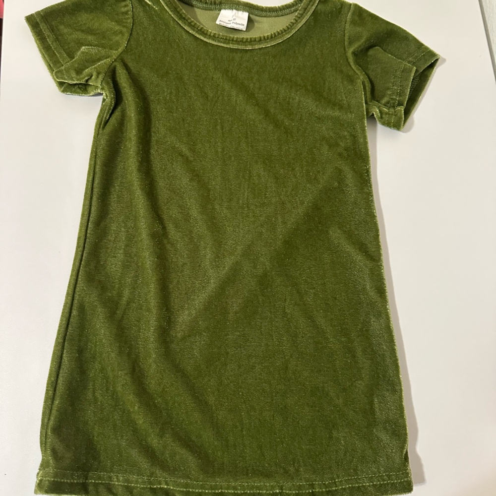 Toddler Olive Green Velvet T-Shirt Dress